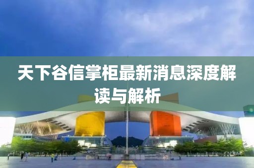 天下谷信掌柜最新消息深度解讀與解析